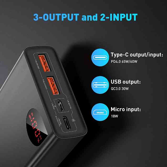 Baseus Adaman 20,000mAh 65W Power Bank  Digital Display Quick Charger